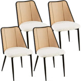 Off White Rattan Dining Chairs Set of 4,Boucle Chairs with Natural Cane Back, Upholstered Dining W1164P218673
