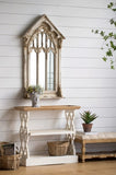 35.5" x 14" x 32" Distressed White and Natural Wood Shelf Tray, French Country Console Table W2078141936