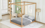 ZNTS Queen Size Canopy Platform Bed with Support Legs,Natural WF293232AAM