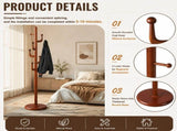 Freestanding Wooden Coat Rack, Vintage Natural Birch Wood Coat Tree with Hooks, Sturdy Hall Tree for 73729252