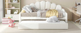 Full Size Upholstery Daybed Frame with Shall Shaped Backrest and Trundle,White 05415103