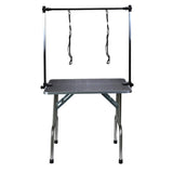 ZNTS NEW HIGH QUALITY FOLDING PET GROOMING TABLE STAINLESS LEGS AND ARMS BLACK RUBBER TOP STORAGE BASKET 84981603