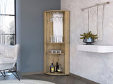 Kempwell 2-Door 2-Shelf Corner Bar Cabinet with Glass Rack Macadamia B062103273