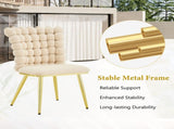 Set of 2 Luxury Cream Bubble Tufted Swivel Chair, Premium Velvet Upholstered Accent Chair with Gold W3875P457865