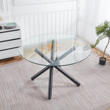 Black Dining Table with metal leg and glass,Modern Space Saving Kitchen Table for Living W234P311866