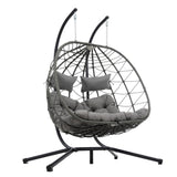 ZNTS 2 Persons Egg Chair with Stand Indoor Outdoor Swing Chair Patio Wicker Hanging Egg Chair Hanging W1703P163952