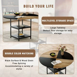 47.3-inch diameter modern splicing circular dining table - double-layer storage, wood and black W1151P268477