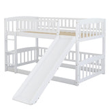 ZNTS Bunk Bed with Slide,Twin Over Twin Low Bunk Bed with Fence and Ladder for Toddler Kids Teens White 50818946