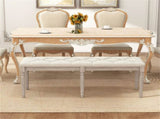 Beige 47.5" Rubber Wood Upholstered Bench with Button-Tufted Seat, 440 lbs Capacity Retro Entryway 60312147