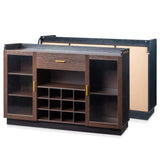 Double Glass Door with Single Drawer and 12-Bottle Wine Rack Sideboard in Black Frame Gray-Brown 56154679