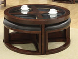 ZNTS Dark Walnut Coffee Table Glass Insert Top Ottoman Included Table Set Living Room Furniture B011P246328