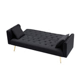 71-inch foldable double sofa, with American retro style, made of black velvet material, suitable for W1658P321766