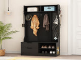 Hall Tree with 6 Hooks,Coat Hanger, Entryway Bench, Storage Bench,for Entrance, Hallwa,black W1321P444289