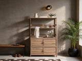 Tall Storage Cabinet with Open Shelving, 35.00" W x 16.73" D x 68.11" H, Freestanding Wood-Grain W3895P551342