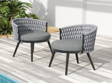 Outdoor Dining Chair-Metal & Rope with Light Gray Cushion Patio Furniture,Weather-Resistant Patio N770P290585G