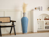 Hand-Woven PVC Rattan Floor Vase, 39 Inch Tall Blue and White Striped Decorative Vase, Farmhouse W2796P300933