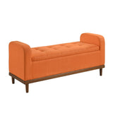 Mid-Century Modern Lift Top Storage Bench 1pc Tufted Orange Upholstered Solid Wood Walnut Finish B011P169818