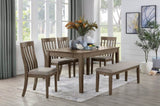 Fabric Upholstered Seat 1pc Bench Wire Brushed Brown Finish Wooden Frame Dining Room Furniture B011104524