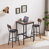 Bar Table Set with 2 Bar stools PU Soft seat with backrest, Rustic Brown, 23.62'' W x 23.62'' D x W1162104643