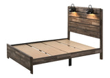 1pc Rustic Style Butcher Block Finish Weathered Brown Finish King Size Bed w/ Lamp Wooden Bedroom B011P230852