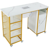 Manicure Table, Marbling Texture Nail Table with Electric Downdraft Vent,Wrist Cushion, Lockable WF315417AAK
