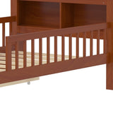 Twin Size Bed with Headboard Storage Rack, Two Under-Bed Drawers, Three-Side Guardrails for Safety N733P272374D