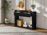 TREXM Oval Fluted Console Table with 2 Drawers and Bottom Shelf, Wood Entryway Table with Smooth N715P458125B