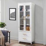 2 Glass Doors 2 Drawers Bathroom Standing Cabinet, Modern Style Bookcase, Household Storage Lockers, 80859839