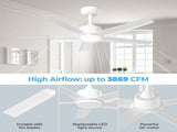 44 inch Ceiling Fans with Lights, Large Air Volume Ceiling Fans with Reversible Quiet DC Motor and 02967257
