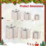 Set of 3 Christmas Lighted Gift Boxes with 90 Warm Lights, PVC SequinsBows, 10"/8"/6" Sizes 13436760