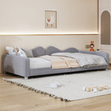 Twin size Upholstered Daybed, Sherpa Fabric Sofabed with Cloud-Shaped Backrest, No Box-spring N733P234602E