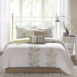 6 Piece Embroidered Quilt Set with Throw Pillows Yellow King/Cal King B03597621
