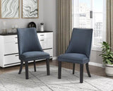 Blue Textured Fabric Upholstered Side Chairs Set of 2, Dark Walnut Finish Wooden Legs Modern Dining B011P257327
