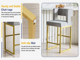 Modern grey velvet bar chair set - stable comfortable. Golden metal legs. Smooth design lines W1512P612601