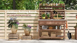 K&K 64.9"H Outdoor Potting Bench Table with Lockable Wheels, Solid Wood Outdoor Kitchen Island with N707P228274Z