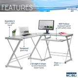 ZNTS L-Shaped Tempered Glass Top Computer Desk with Pull Out Keyboard Panel, Clear 70147724