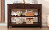 Console Sofa Table with 2 Storage Drawers and 2 Tiers Shelves, Mid-Century Style 42'' Solid Wood W120284583