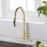 Stainless Steel Pull Down Kitchen Faucet with Soap Dispenser Brushed Gold JYBB41202BG