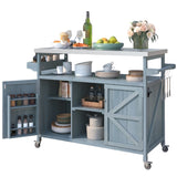 ZNTS Outdoor Kitchen Island, Rolling Bar Cart & Storage Cabinet, Farmhouse Solid Wood Outdoor Grill Table 12469239