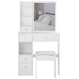 Small Size Left Drawer Desktop Vanity Table Cushioned Stool, Extra Large Sliding Mirror, Multi W936P202270