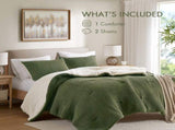 3 Pieces King/Cal King Waffle Knit Chenille Comforter Set,Olive B035P381298