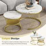 ZNTS ON-TREND Φ27.5'' & Φ17.7'' Nesting Coffee Table with Marble Grain Table Top, Golden WF320405AAK