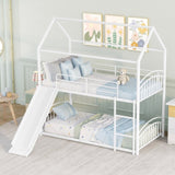 Twin Over Twin Metal Bunk Bed With Slide,Kids House Bed White MF313919AAK