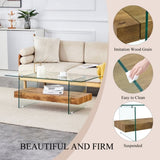 43.3 Inch Modern Two-Tier Coffee Table - An Elegant Combination of Clear Glass and Light Wood W2920P226066
