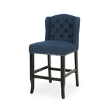 Vienna Contemporary Fabric Tufted Wingback 27 Inch Counter Stools, Set of 2, Navy Blue and Dark 64855.00NBLU