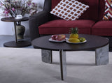 Modern Coffee Table with End Table Set, Durable walnut veneered MDF 83cm diameter Center Table with W2899P405895
