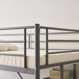 Twin Size Metal Loft Bed with Desk and Storage Shelves, 2 Built-in Ladders & 94507753