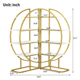 4 Tiers Home Office Open Bookshelf, Round Shape, Different Placement Ways, MDF Board, Gold Metal WF300940AAK