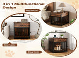 BlackBrown 2-in-1 Dog Crate End Table with Charging Station, Chew-Resistant Metal Tube Pet 66632252