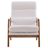 High Back Solid Wood Armrest Backrest Iron Frame Teddy Velvet Indoor Leisure Chair Off-White 78816412